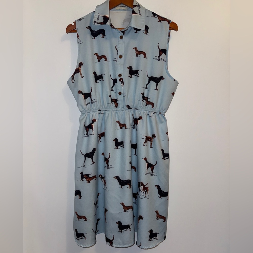 🐶 LaVieLente Sleeveless Dog Print Shirt Dress Light Blue Collared Mini Size XXL - Picture 3 of 15